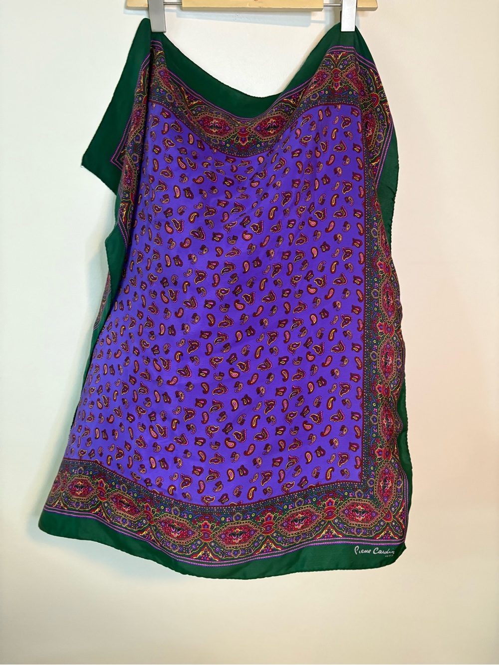 Pierre Cardin Purple and Green Paisley Silk Scarf